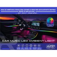 Araç İçi Ambiyans Aydınlatma Sistemi 64 Renk RGB LED Bluetooth Destekli - Müzik ve Ses Duyarlı